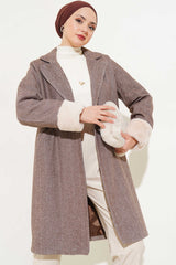 <tc>Manteau en cachemire à dos de poisson pour femme avec manches en fourrure, 9145, marron</tc>