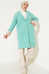 <tc>Manteau en laine à dos nageur et manches en fourrure pour femme 9145</tc>