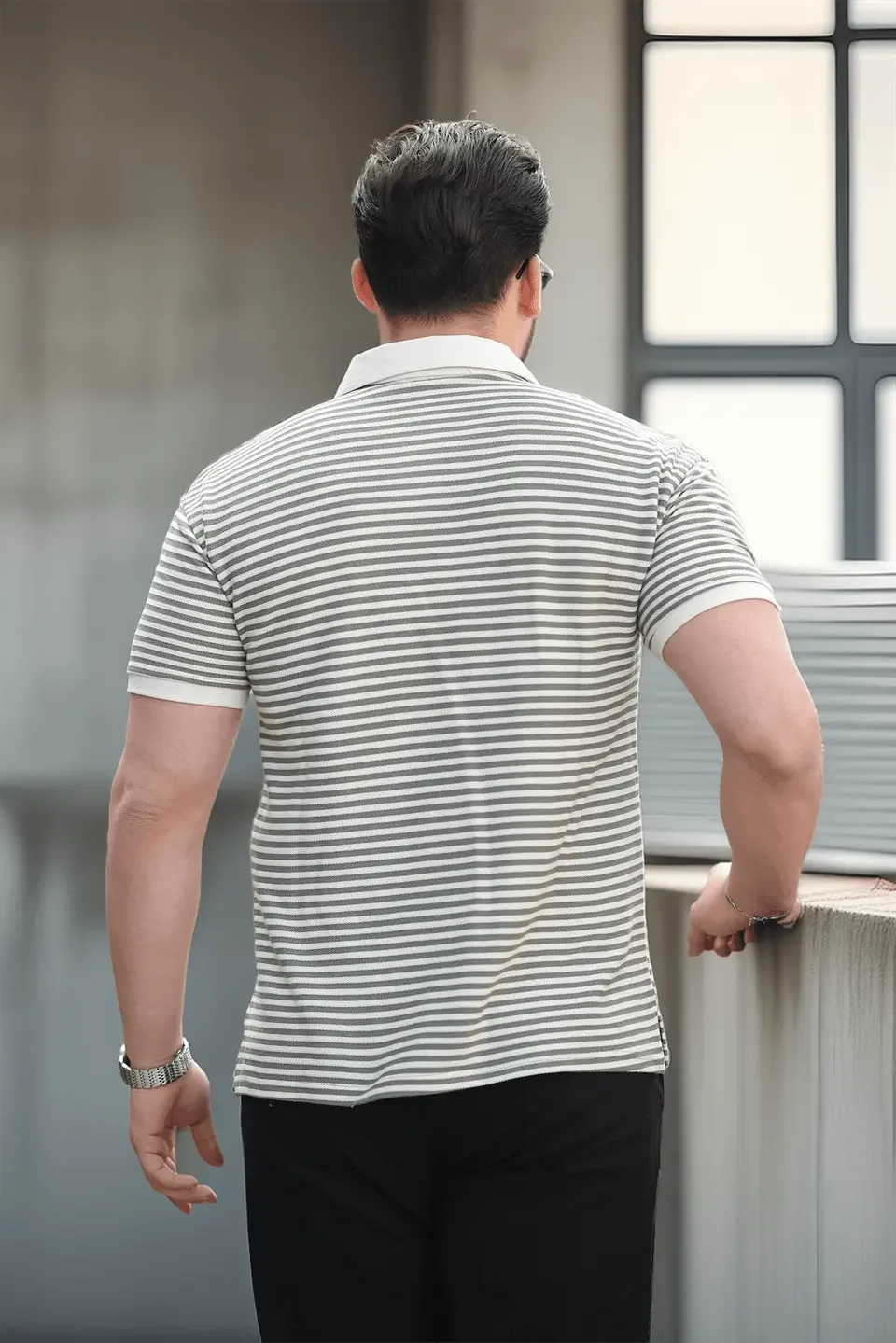 polo homme à rayures tricotées confortable - Justyol