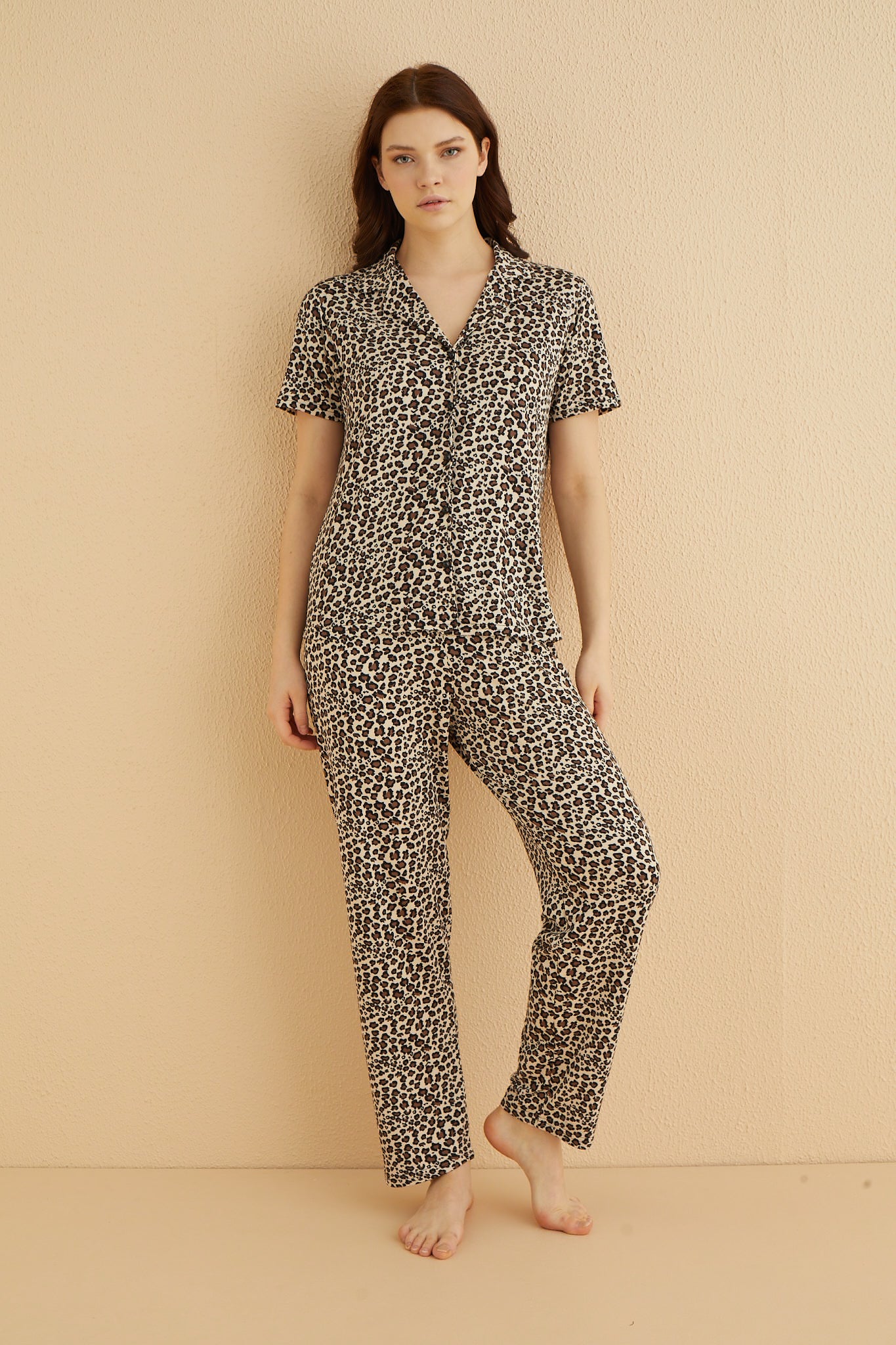 <tc>Ensemble de pyjama à manches courtes en tissu bambou avec motif léopard, Dreamy.</tc>