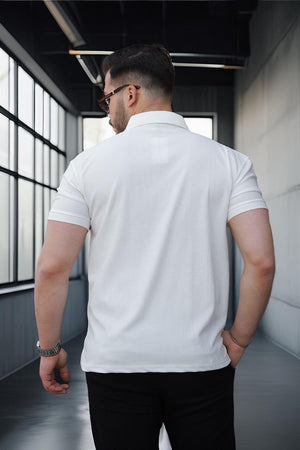 likrali örme yarim fermuar polo yaka erkek tişört - Justyol