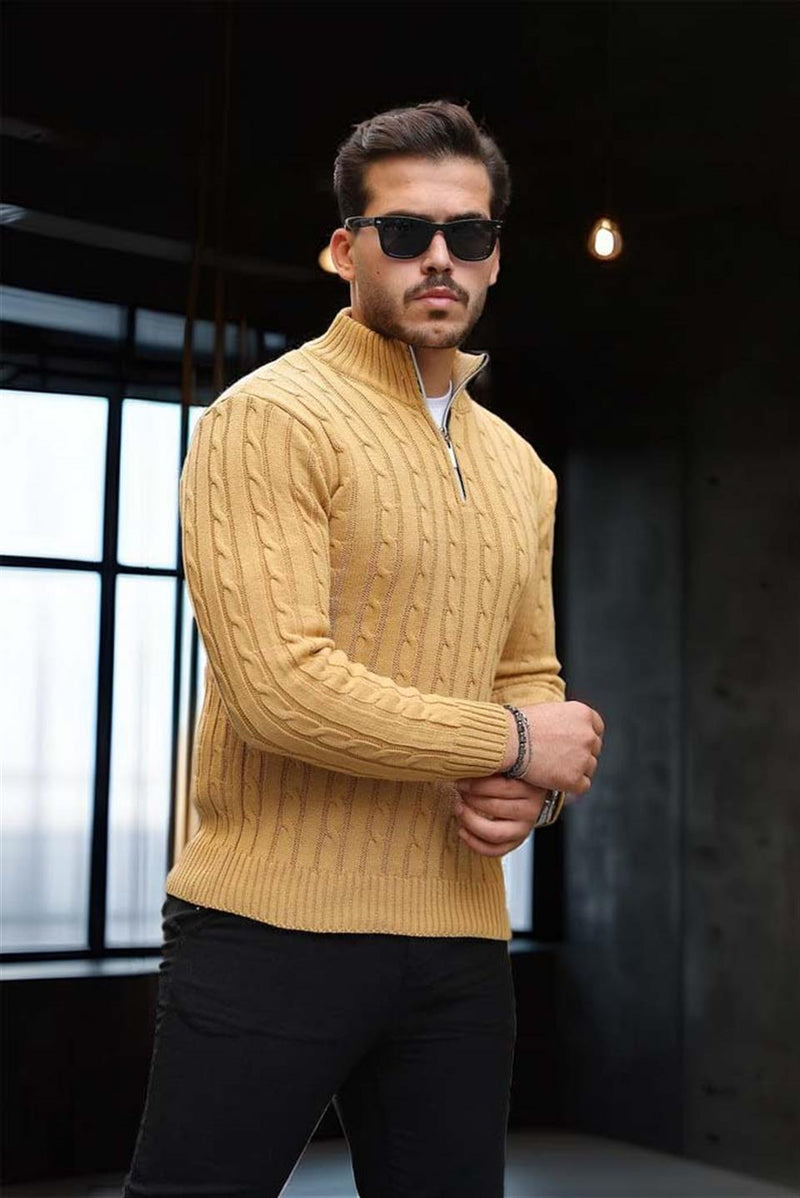 Pull Homme Bardem Maille Torsadée Demi-Zip