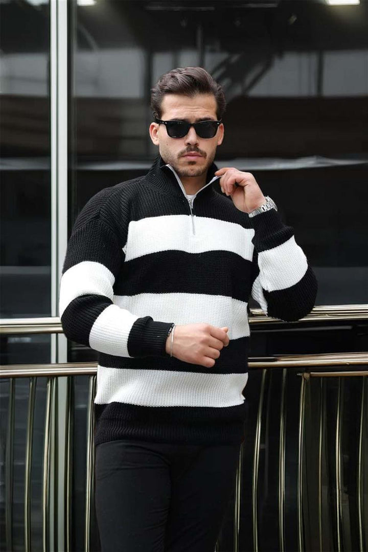 Pull Homme Pedro Rayé Demi-Zip en Maille Selanik