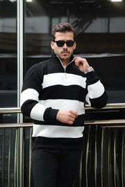 Pull Homme Pedro Rayé Demi-Zip en Maille Selanik