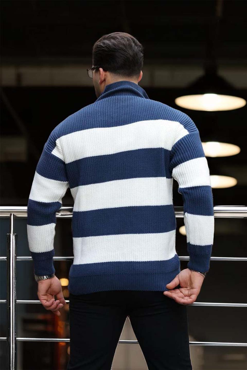 Pull Homme Pedro Rayé Demi-Zip en Maille Selanik