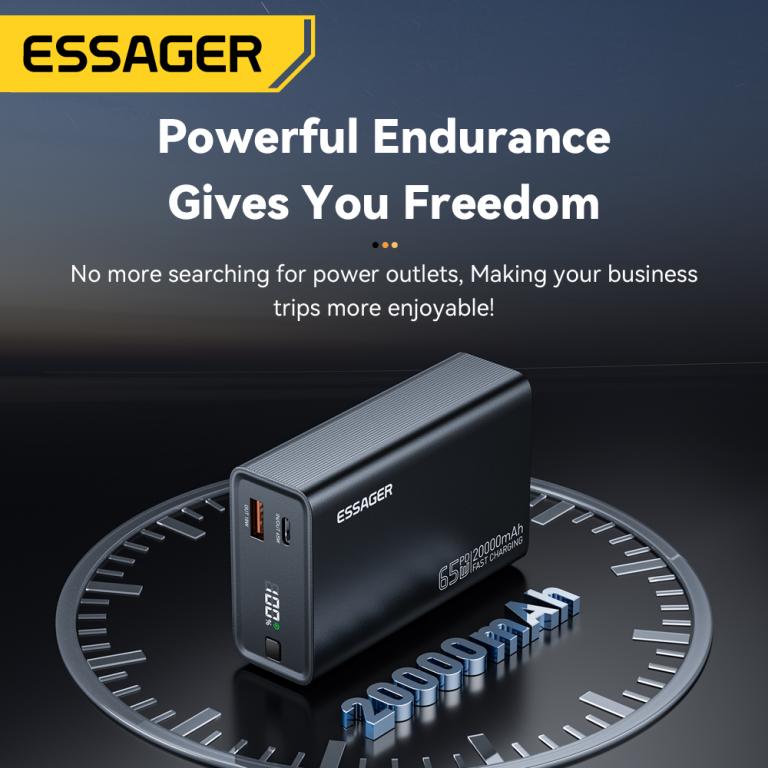 Essager Power Bank 20000mAh 65W Charge Rapide PD avec Écran Digital Maroc