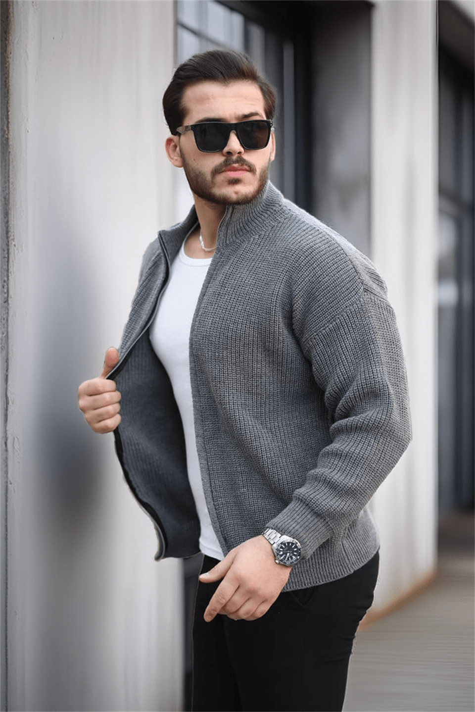 Gilet homme oversize zippé en maille Selanik
