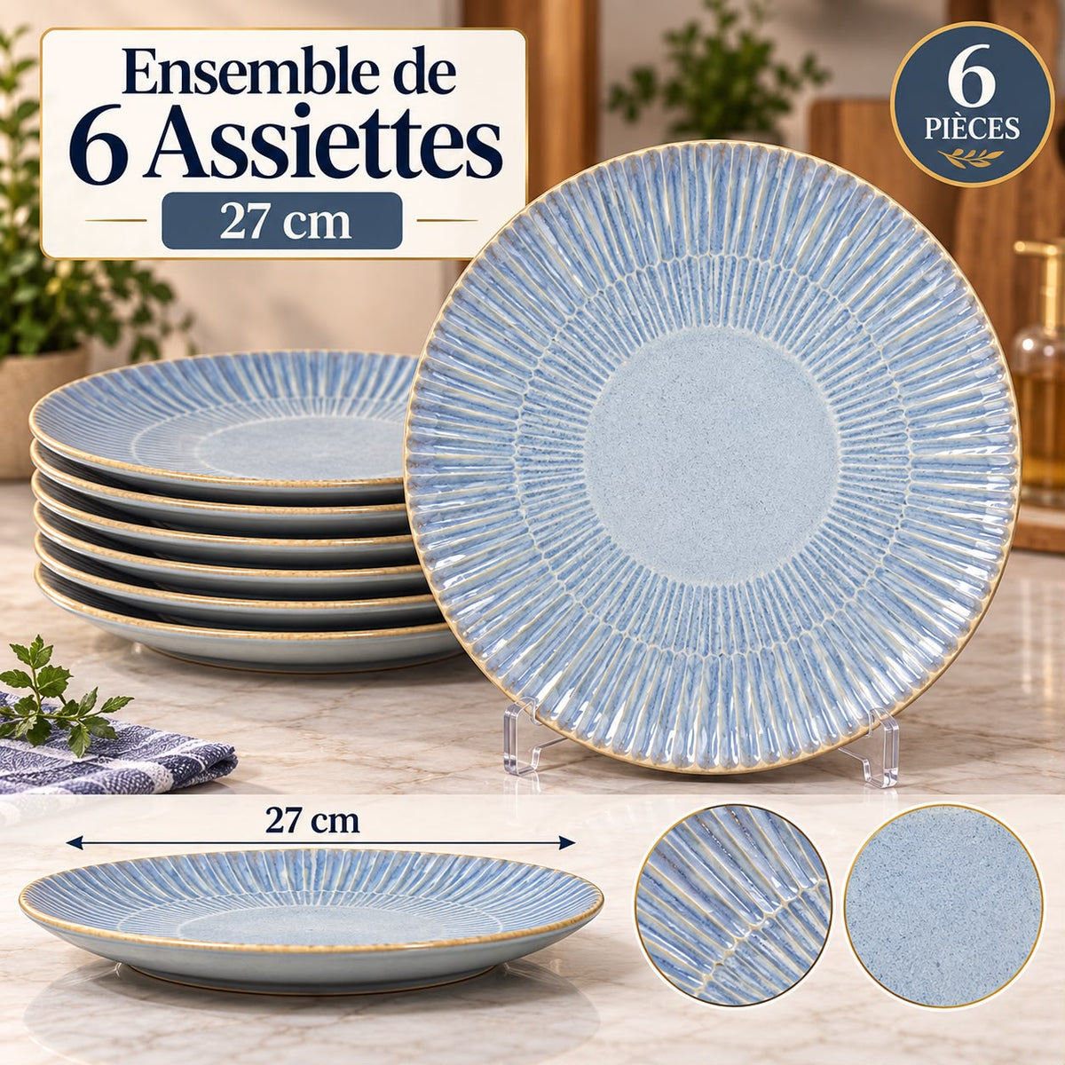 6 ASSIETTE EN PORCELAINE MESSA 27CM  DIFFERANT COULEUR