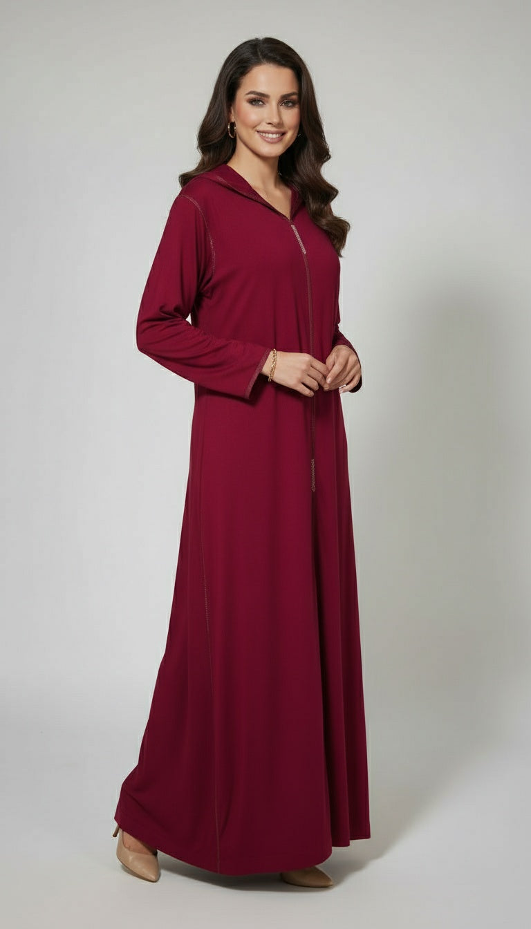 Djellaba bordeaux en tissu mlifa