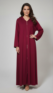 Djellaba bordeaux en tissu mlifa