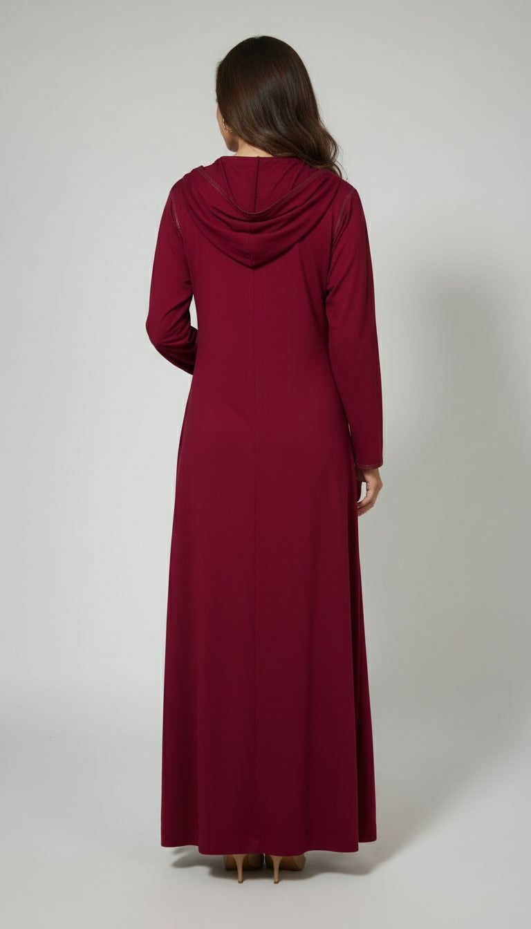 Djellaba bordeaux en tissu mlifa