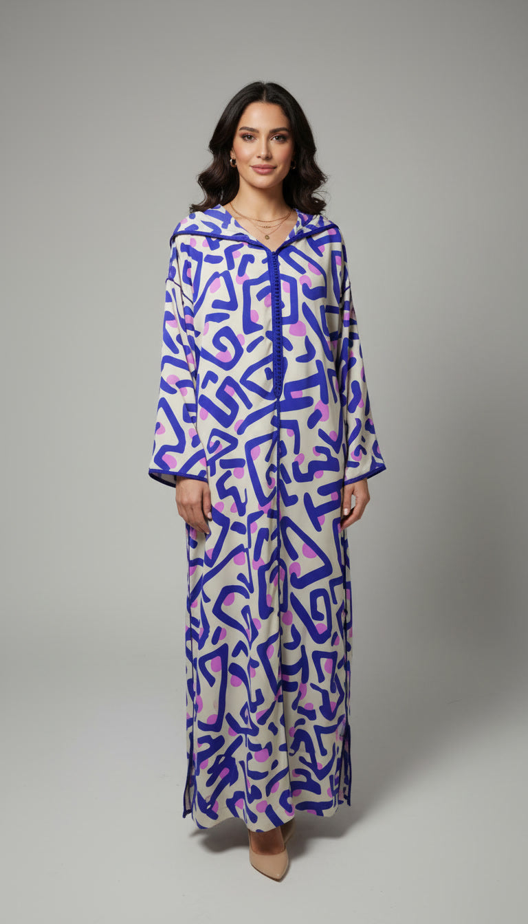 Djellaba imprimée en tissu crêpe