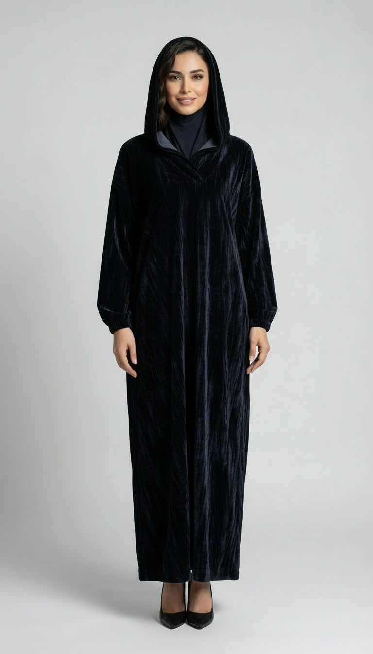 Abaya noire velours (mwabra) – Élégance nocturne