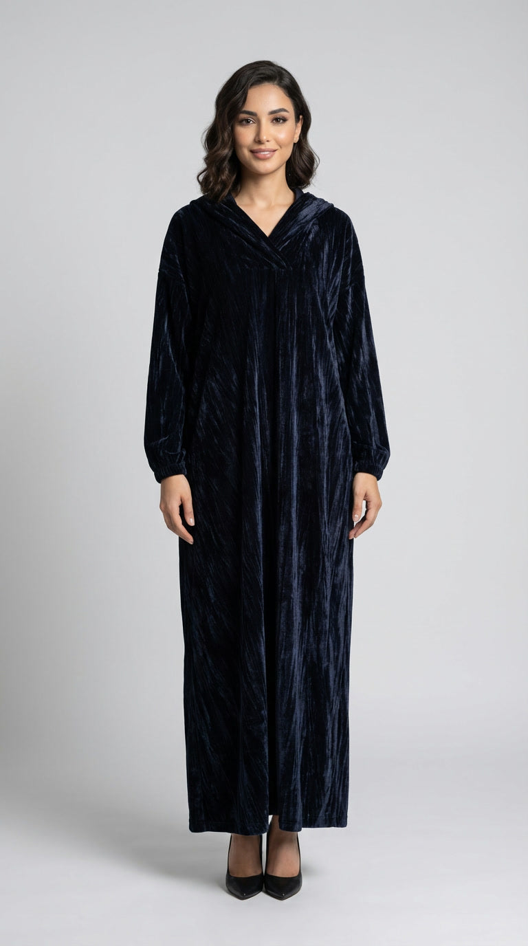 Abaya noire velours (mwabra) – Élégance nocturne