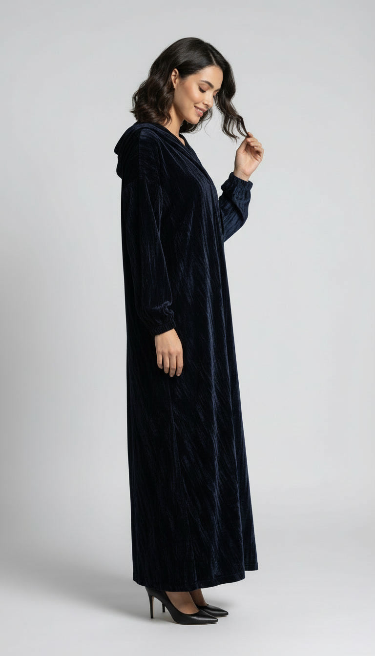 Abaya noire velours (mwabra) – Élégance nocturne