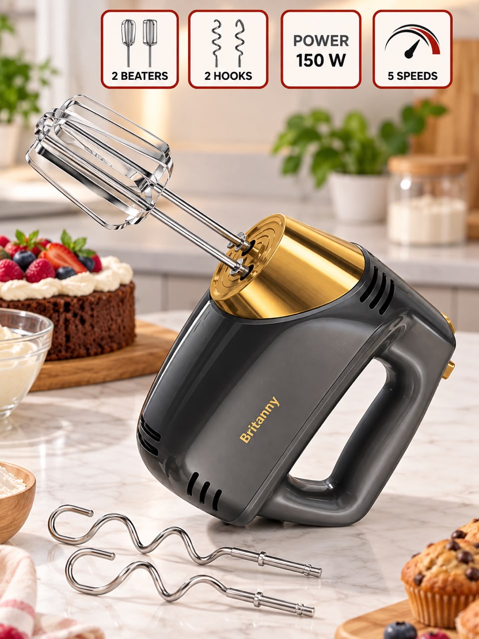 BATEUR BRITHANY ELEC 1500W NOIR ET DORE