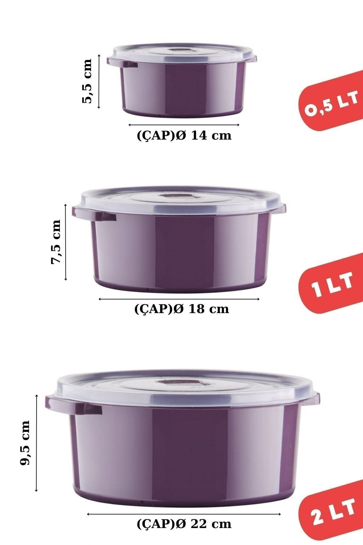 <tc>Set de boîtes de conservation rondes 12 pièces couleur prune, utilisables au micro-ondes et au congélateur</tc>