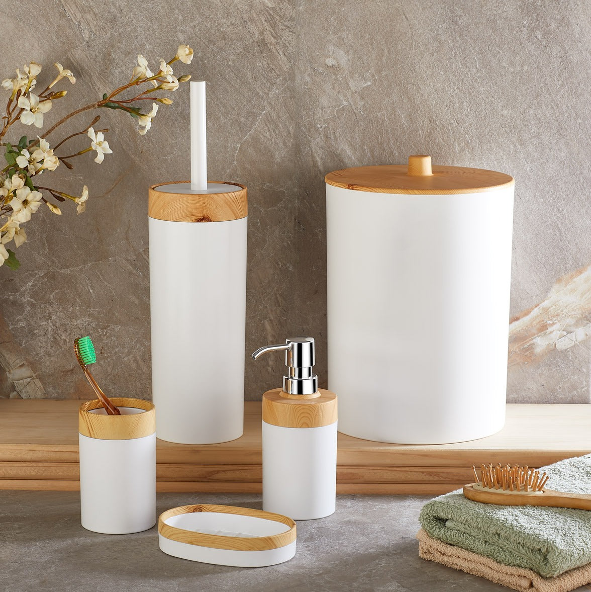 Set de Salle de Bain 5 Pièces BARONESS Limpia Effet Bois