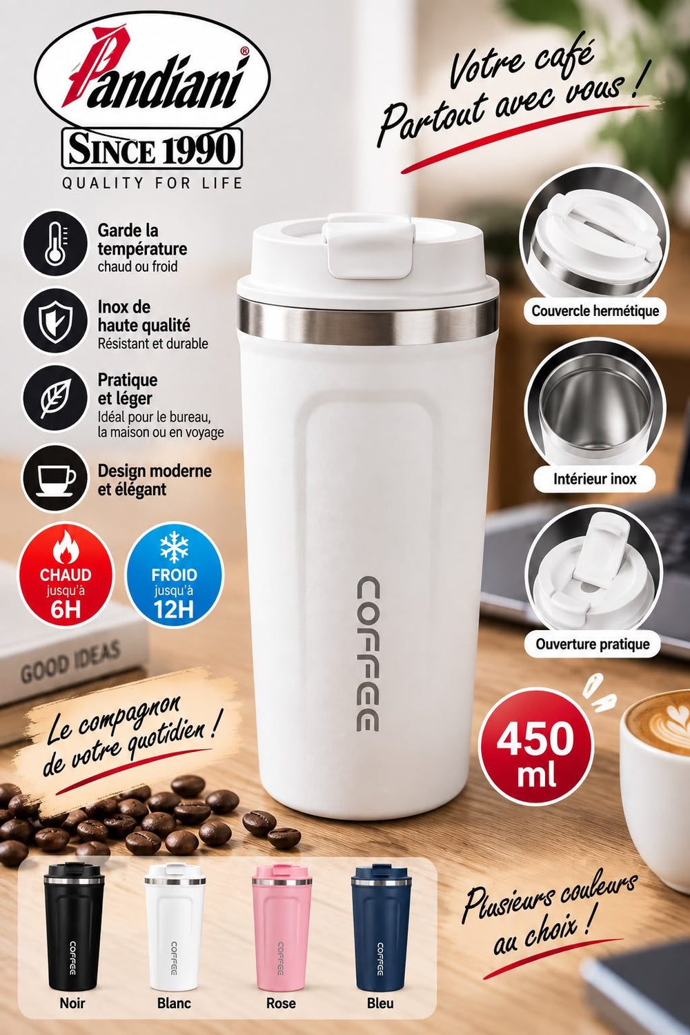 BROC INOX 304 450ML JOEY/MUG BLANC 2024008964162