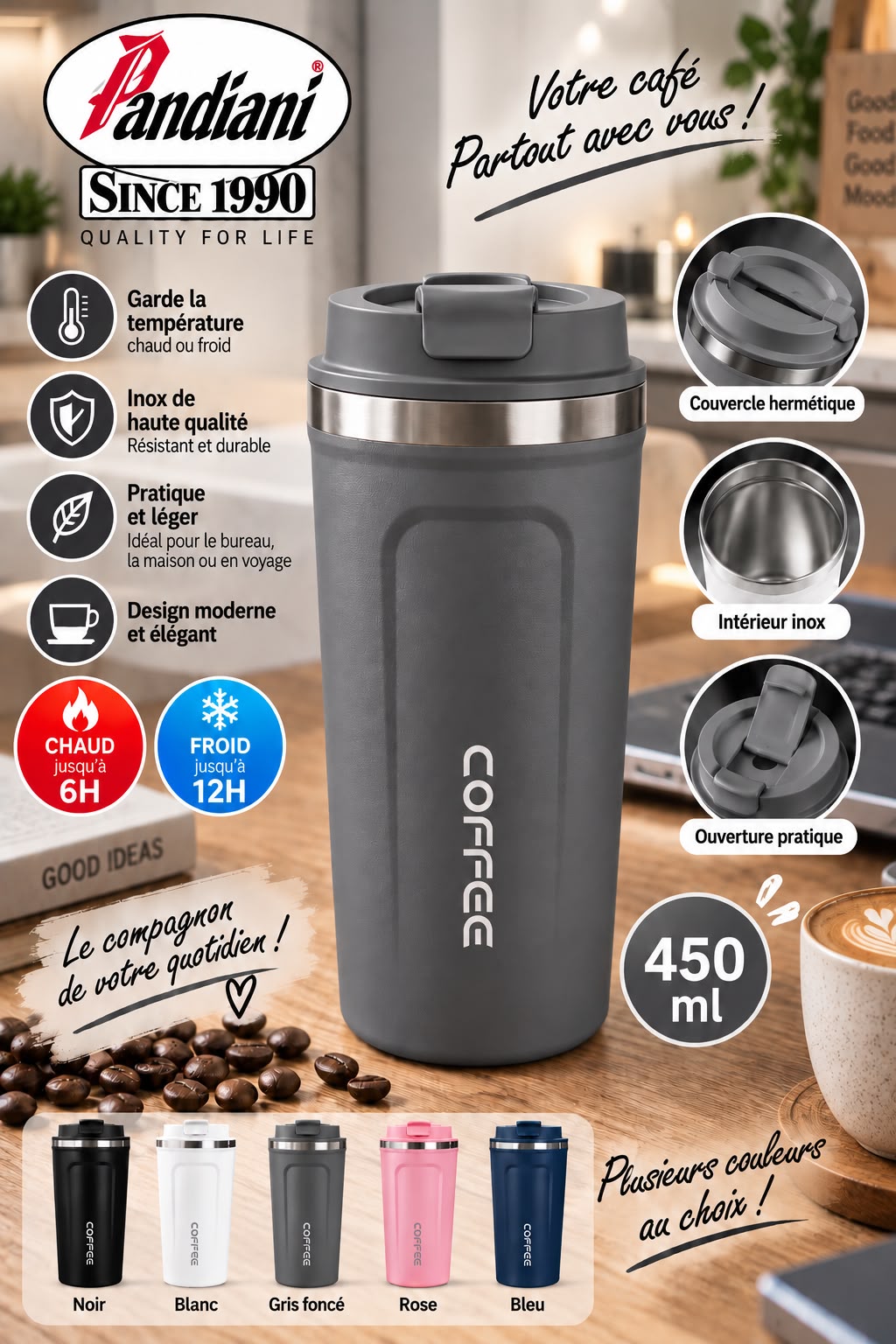BROC INOX 304 450ML JOEY/MUG BLANC 2024008964162