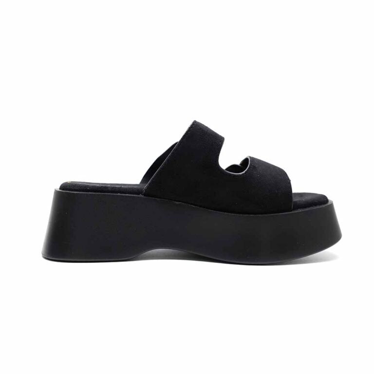 Mules Compensées Femme à Double Bride et Boucles Dorées