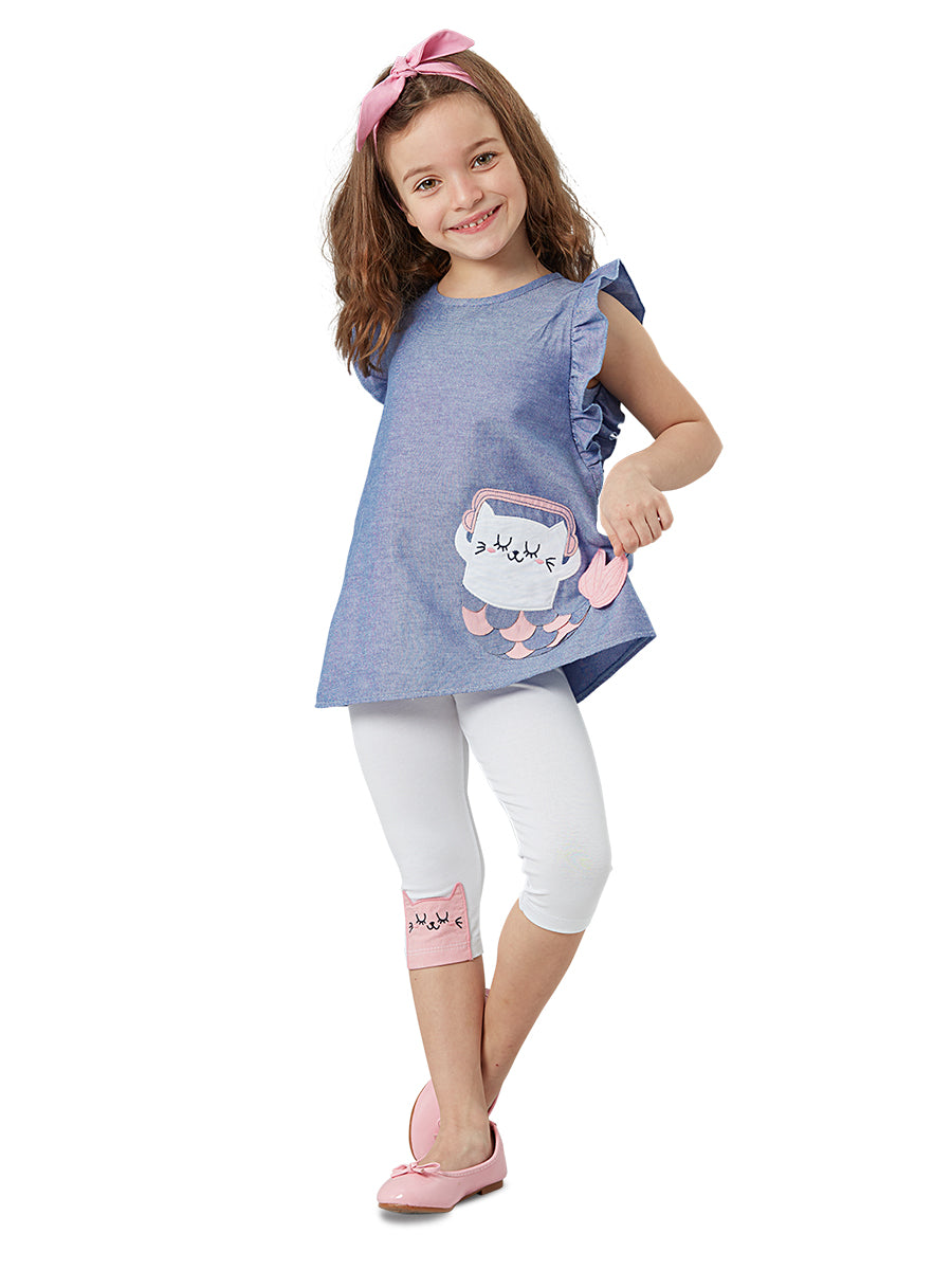 <tc>Ensemble tunique et legging pour fille "Chat de Mer"</tc>