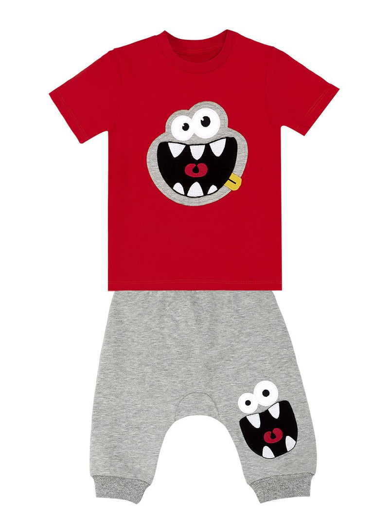 Ensemble 2 pièces pour garçon avec t-shirt appliqué "Monster" et pantalon capri à poches