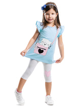 <tc>Tunique et legging pour fille avec motif de chat dans un sac.</tc>