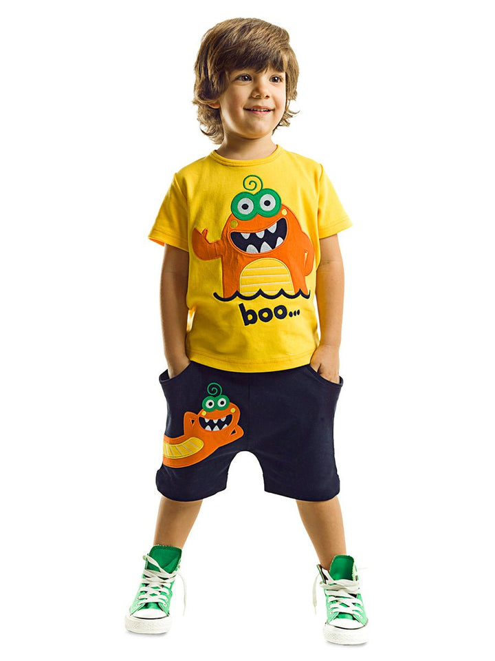 Ensemble 2 pièces garçon – T-shirt appliqué Lake Monster et short à appliqué
