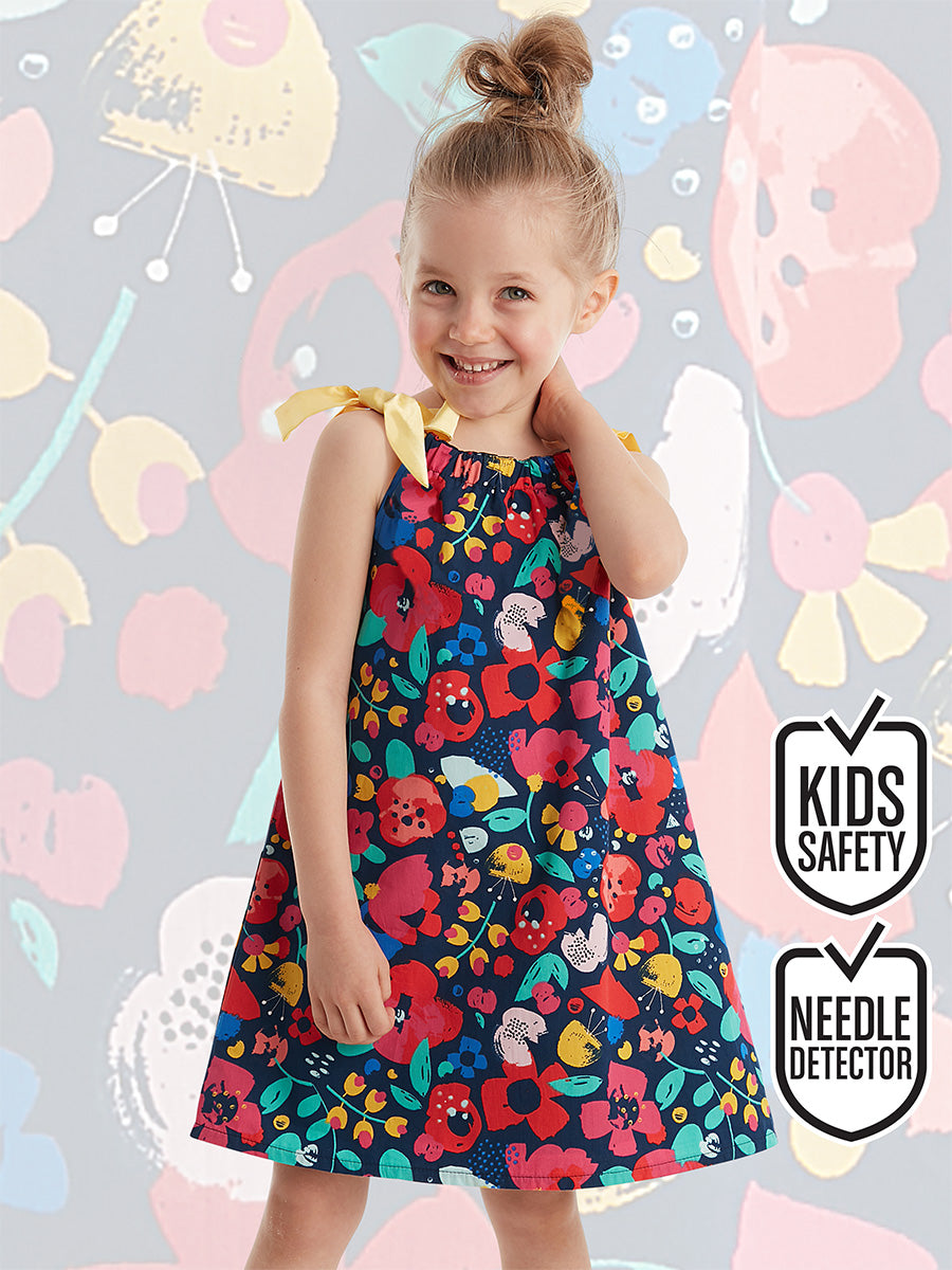 Robe Fille Fleurie avec Rubans Satinés – Style Élégant et Coloré