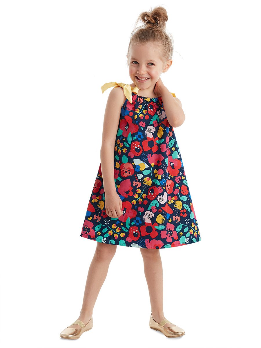 Robe Fille Élégante en Coton Fleuri avec Bretelles Satinées