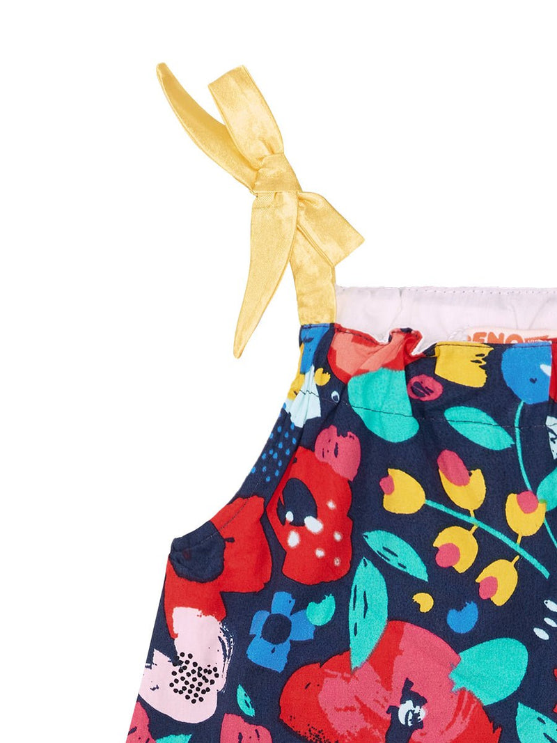 Robe Fille Élégante en Coton Fleuri avec Bretelles Satinées