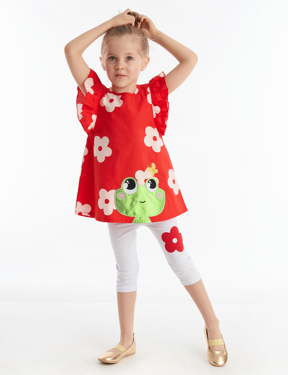 <tc>Tunique et legging pour fille avec motif de grenouille.</tc>