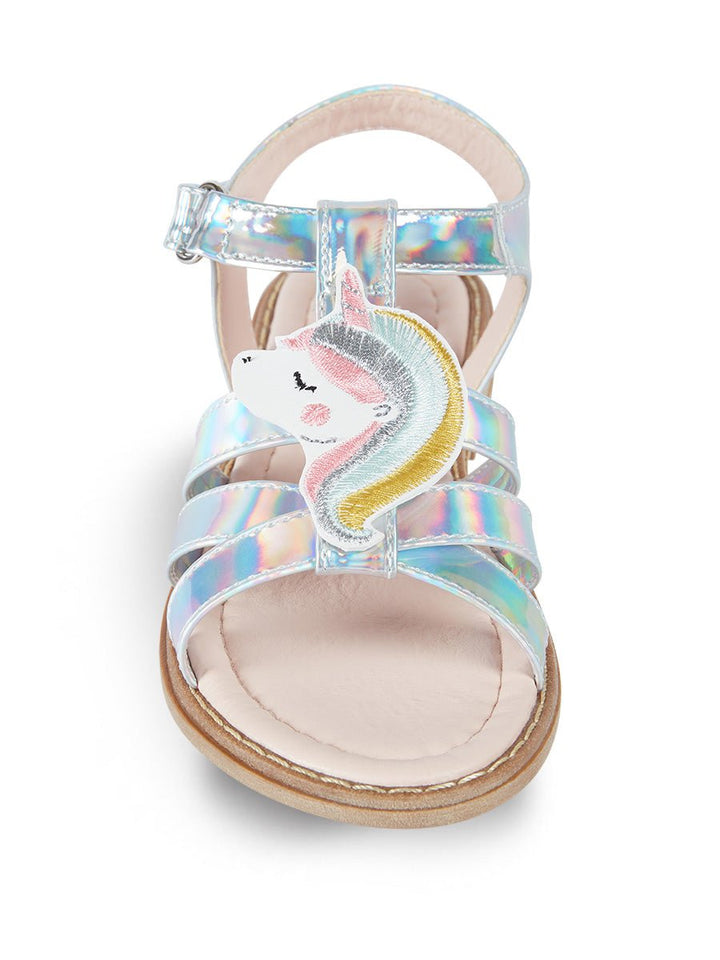 Sandales Fille Licorne Holographiques à Scratch avec Bandes Croisées