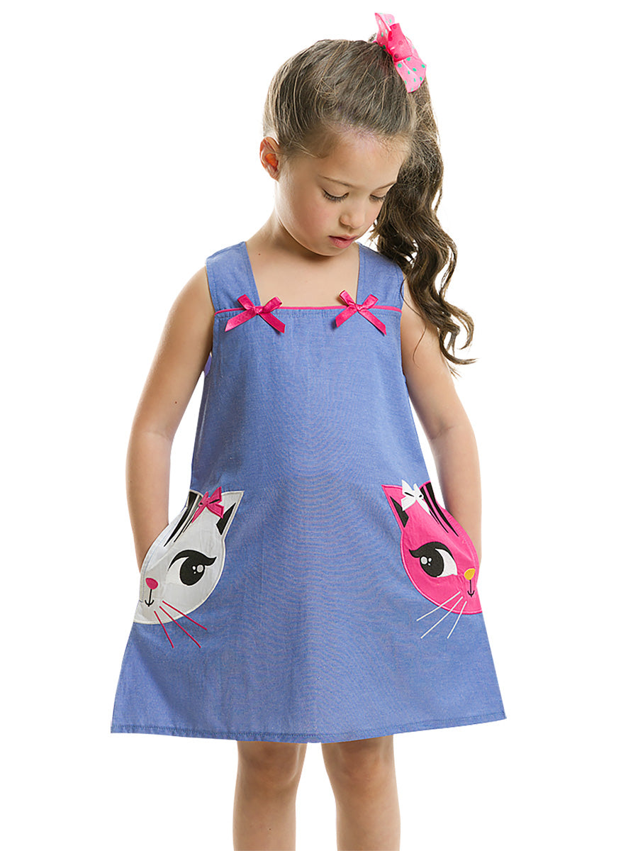 <tc>Robe bleue pour fille "Chats Jumeaux"</tc>