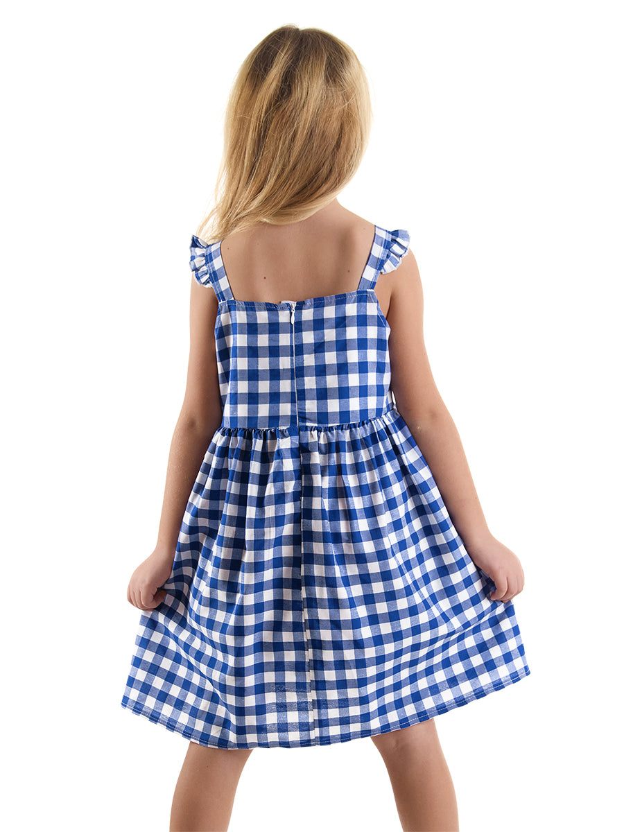 <tc>Robe écossaise pour fille avec motif de chat étoilé.</tc>