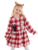 <tc>Robe pour fille à carreaux avec un lapin noir</tc>