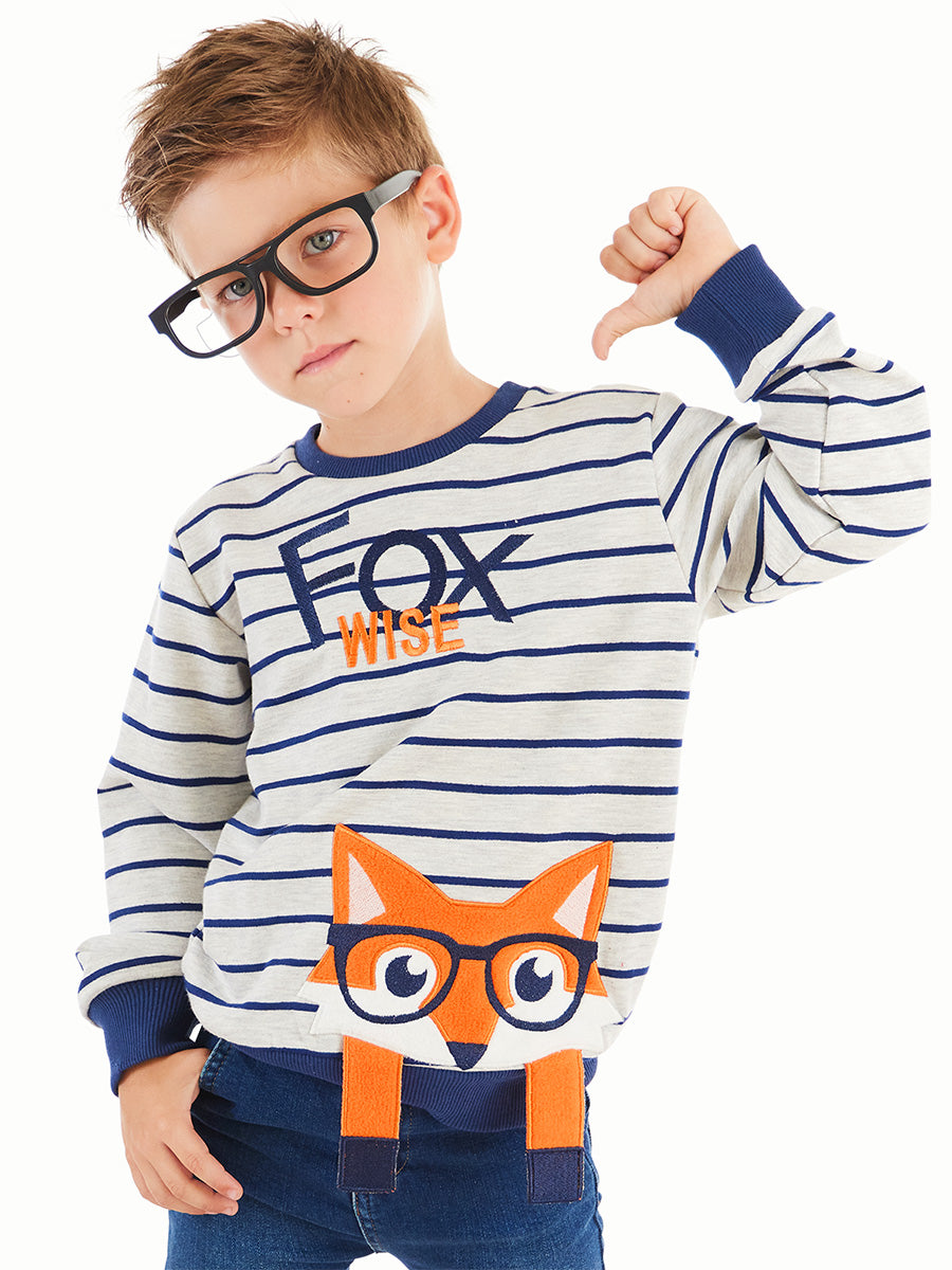 <tc>sweatshirt à rayures pour garçon avec motif de renard.</tc>