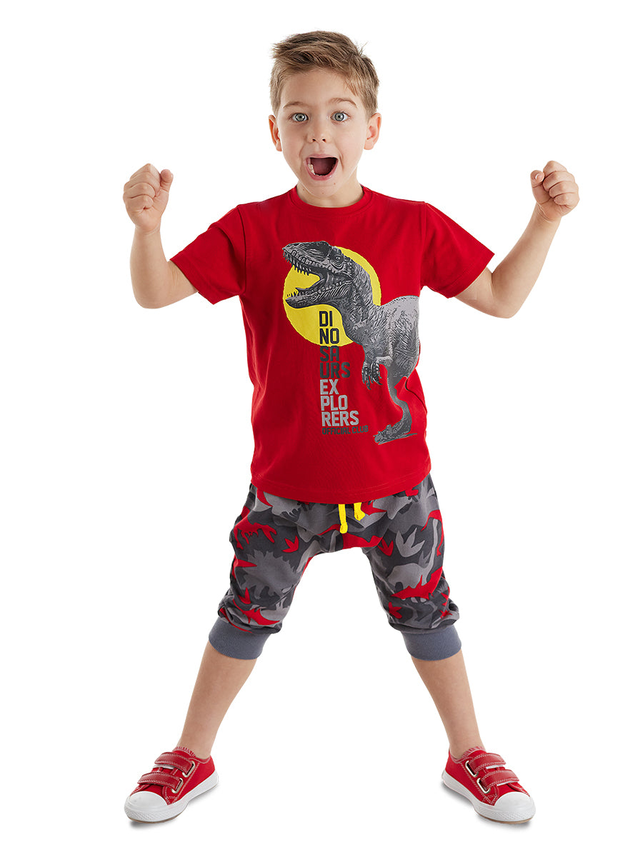 <tc>Ensemble t-shirt et bermuda camouflage pour garçon avec motif dinosaure</tc>