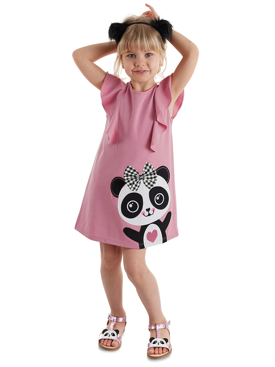 <tc>Robe pour fille avec motif de panda et détails en volants.</tc>