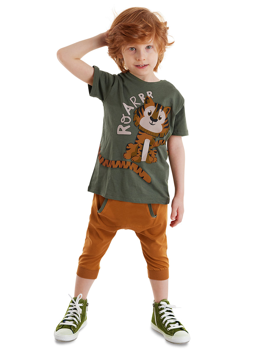 <tc>Ensemble t-shirt et bermuda pour garçon avec motif petit tigre</tc>