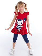 <tc>Tunique et legging pour fille avec motif de chat de marin.</tc>