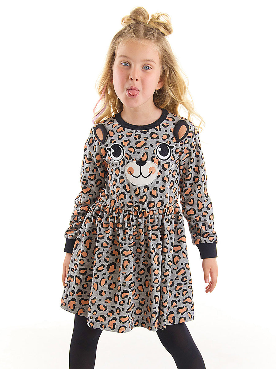 <tc>Robe fille grise avec motif léopard</tc>