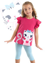 <tc>T-shirt et legging pour fille avec motif de chaton à volants.</tc>