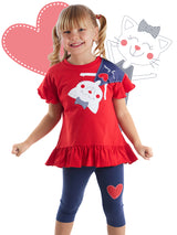 <tc>T-shirt et legging pour fille avec motif de chat espiègle.</tc>