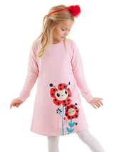 <tc>robe fille avec imprimé coccinelle et fleurs</tc>