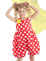 <tc>Combinaison ballon pour fille avec motifs à pois rouges et blancs.</tc>