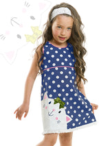 <tc>Robe en popeline pour fille avec motif de chat rond.</tc>