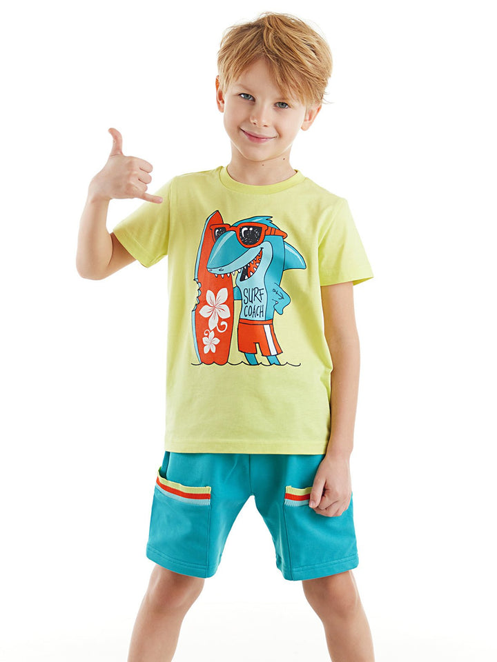 Ensemble Garçon T-shirt Imprimé Requin et Short en Coton