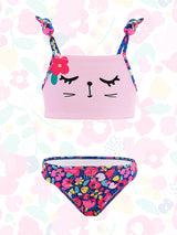 <tc>Bikini pour fille avec motif de chat fleuri.</tc>